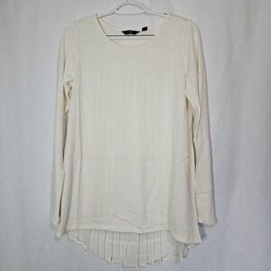 Cream Pleated‎ Back Shimmer Minimalist Chic XS Boho Peasant Blouse